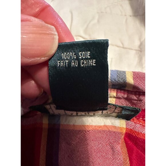 VTG Lauren Ralph Lauren Womens M Plaid Silk Button-Down Shirt  LOGO School girl - Picture 3 of 10